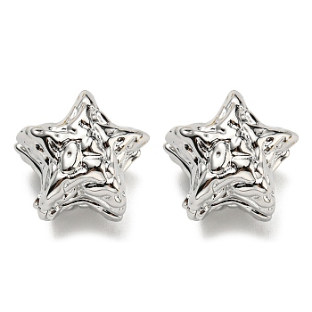 Star Hoop Earrings, Brass Jewelry for Women, Cadmium Free & Lead Free, Platinum, 16x17mm