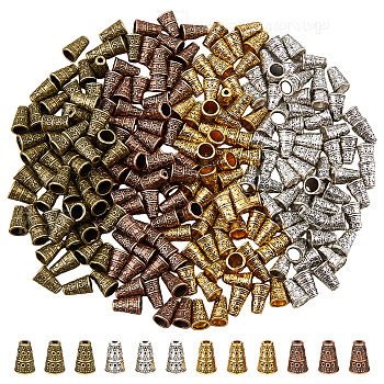 240Pcs 4 Colors Tibetan Style Alloy Bead Cone, Lead Free & Cadmium Free, Mixed Color, 10x7mm, Hole: 2mm