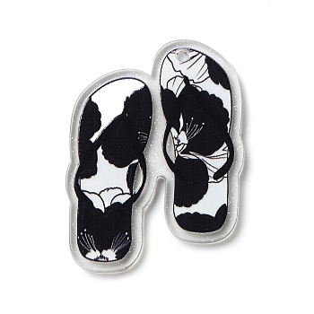 Printed Transparent Hawaii Theme Acrylic Pendants, Slipper, Black, 41x30.5x2.5mm, Hole: 2mm