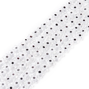 Handmade Millefiori Glass Bead Strands, Flower, White, 5.5~8x2.5mm, Hole: 1mm, about 64~67pcs/strand, 15.75 inch~16.34 inch(40~41.5cm)