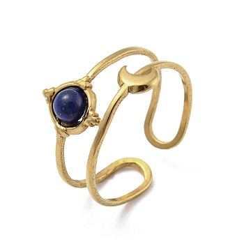 304 Stainless Steel with Natural Lapis Lazuli Ring, Inner Diameter: 17mm