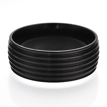 201 Stainless Steel Grooved Finger Ring Settings, Ring Core Blank for Enamel, Electrophoresis Black, 8mm, Size 9, Inner Diameter: 19mm