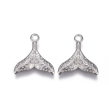 304 Stainless Steel Pendants, Whale Tail Shape, Stainless Steel Color, 11.3x11x1.5mm, Hole: 1.2mm