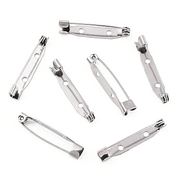 201 Stainless Steel Brooch Pin Back Safety Catch Bar Pins, with 3 Holes, Stainless Steel Color, 32x5x6.5mm, Hole: 2mm, pin: 0.5mm