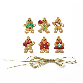 PVC Hanging Decorations, with Cord, Gingerbread Man, for Christmas, Mixed Color, Pendant: 37~39x24~29x2.5~3mm, Hole: 2.8~2.9mm, 6pcs/set