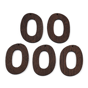 Natural Wenge Wood Pendants, Undyed, Oval Ring Charms, Coconut Brown, 48x35x3.5mm, Hole: 2mm