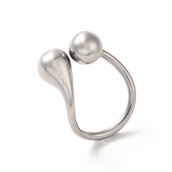 316 Stainless Steel Cuff Ring, Water Drop, Stainless Steel Color, Inner Diameter: 17x18.5mm