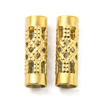 304 Stainless Steel Beads, Hollow, Column with Flower, Golden, 12.5x4mm, Hole: 3mm