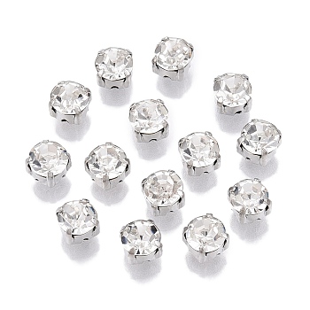 Sew on Rhinestone, Glass Rhinestone, Montee Beads, with Brass Prong Settings, Garments Accessories, Flat Round, Platinum, 5x4.5mm, about 1440pcs/bag