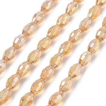 Transparent Electroplate Glass Beads Strands, Faceted, Oval, Navajo White, 8.5x5.5mm, Hole: 1.2mm, about 70pcs/strand, 20.87~23.23''(53~59cm)