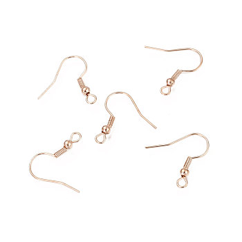Iron Earring Hooks, with Horizontal Loop, Cadmium Free & Lead Free, Rose Gold, 17~19x0.8mm, Hole: 2mm, Pin: 0.6mm