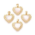 Natural White Shell Pendants, Heart Charms with Brass Settings, Real 18K Gold Plated, 16.5x18x3~3.5mm, Hole: 4.5x2.5mm(KK-N287-01G)