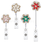4Pcs Flower Alloy Glass Badge Reel, ABS Plastic Retractable Badge Holder, Mixed Color, 115mm(HJEW-NB00302)