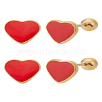 2 Pairs Stainless Steel Stud Earrings, with Epoxy Resin, Heart, Golden, Red, 7x8mm(EJEW-LP0001-67)