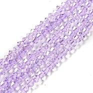 Transparent Electroplate Glass Beads Strands, AB Color Plated, Faceted Bicone, Lilac, 4.5x4mm, Hole: 0.7mm, about 88~92pcs/strand, 13.50~14.06 inch(34.3~35.7cm)(EGLA-S056-4mm-23)