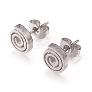 304 Stainless Steel Stud Earrings, with Ear Nuts, Vortex, Stainless Steel Color, 8~8.5x1.5mm, Pin: 0.8mm, 12pairs/card(EJEW-N045-11P)