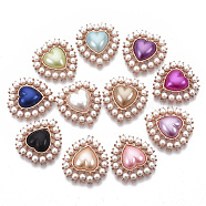 Alloy Flat Back Cabochons, with ABS Plastic Imitation Pearl Beads, Rose Gold, Heart, Mixed Color, 29x27x8mm(PALLOY-N151-04)