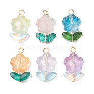 Glass Pendant, with Stainless Steel Loops, Flower Charms, Mixed Color, 23.5x14x6mm, Hole: 2.6mm(PALLOY-TA00090)