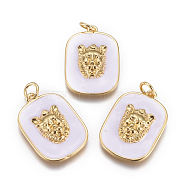 Brass Enamel Pendants, with Brass Jump Rings, Rounded Square, White, 23x16x4mm, Jump Rings: 3mm Inner Diameter.(KK-D159-01G-B)