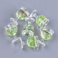 Resin Cup Pendants, with Gold Foil, Wine Glass, Light Green, 18~18.5x15x12mm, Hole: 2.5mm(X-CRES-S359-10B)