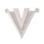 304 Stainless Steel Pendants, Laser Cut, Triangle with V Shape Charm, Stainless Steel Color, 36.5x41.5x1mm, Hole: 2mm(STAS-Z109-14P)