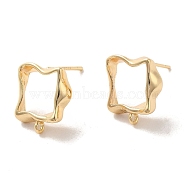 Golden Brass Stud Earring Findings, with Loops and 925 Sterling Silver Pins, Square, 14x13mm, Hole: 1.4mm, Pin: 11x0.7mm(KK-P253-01C-G)
