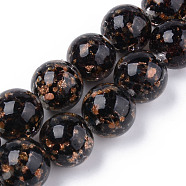 Handmade Gold Sand Lampwork Beads, Inner Flower, Round, Black, 20x19~20mm, Hole: 2mm, about 20pcs/strand, 14.96 inch(38cm)(LAMP-S194-008C-09)