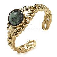 Natural African Turquoise(Jasper) Finger Rings, Eye 304 Stainless Steel Open Cuff Rings, Real 18K Gold Plated, 8mm, Adjustable(RJEW-U027-01G-10)