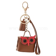 Women's Lady Owl Mini Coin Purse PU Leather Keychain with Tassel, for Key Bag Car Pendant Decoration, Chocolate, 6.4x5.7cm(ANIM-PW0003-052B)