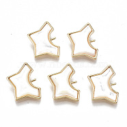 Sea Shell Peg Bails Pendants, for Half Drilled Bead, with Brass Findings, Nickel Free, Real 18K Gold Plated, 12x17x4mm, Hole: 1.8mm(KK-S354-268-NF)
