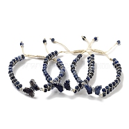 Natural Sodalite Braided Round Bead Bracelets, Adjustable Brass Gems Butterfly Bracelets for Women, Inner Diameter: 2-1/8~3-1/4 inch(5.5~8.1cm)(BJEW-K251-06M)