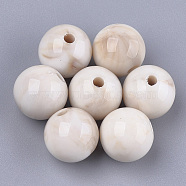 Acrylic Beads, Imitation Gemstone Style, Round, Floral White, 10x9.5mm, Hole: 1.8mm, about 875pcs/500g(OACR-S029-060C-04)