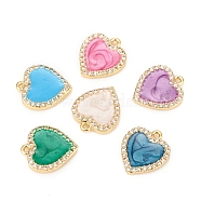 Brass Micro Pave Cubic Zirconia Charms, with Enamel, Heart, Mixed Color, Golden, 13.5x11.5x2mm, Hole: 1mm(KK-D160-47G)