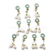 Natural Green Aventurine Donut Pendants, Brass Flower Charms with Natural Freshwater Pearl Tassel, Real 14K Gold Plated, 44mm, Donut: 12x3.5mm, Hole: 6mm(SSHEL-R050-05G)
