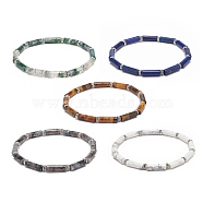 5Pcs 5 Style Natural Mixed Gemstone Column Beaded Stretch Bracelets Set for Women, Inner Diameter: 2-1/4 inch(5.6~5.8cm), 1Pc/style(BJEW-JB08989)