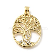 Rack Plating Brass with Cubic Zirconia Pendants, Long-Lasting Plated, Lead Free & Cadmium Free, Tree of Life Charms, Real 18K Gold Plated, 28x21x2.5mm, Hole: 4x3.5mm(KK-Z086-11G-02)