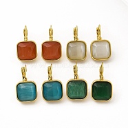 Ion Plating(IP) 304 Stainless Steel Leverback Earrings, Square Cat Eye Earrings for Women, Golden, Mixed Color, 24x14x14mm, Pin: 0.8mm(EJEW-C017-02G)
