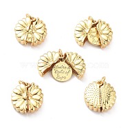 Brass Micro Pave Clear Cubic Zirconia Openable Pendants, Long-Lasting Plated, Flower with Word You're a Light of Hope, Real 18K Gold Plated, 18x18x5.5mm, Hole: 5mm(KK-D004-09G)