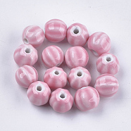 Handmade Porcelain Beads, Bright Glazed Porcelain, Round, Pink, 11~12x10~11x10~10.5mm, Hole: 2~2.5mm(PORC-S498-25B)