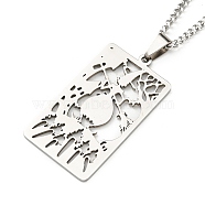 Non-Tarnish 304 Stainless Steel Pendant Necklaces, with Curb Chain, Rectangle with Tarot, Stainless Steel Color, 23.35~23.50 inch(59.3~59.7cm)(NJEW-L118-02P-01)