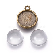 DIY Pendant Making, Alloy  Pendant Cabochon Settings and Flat Round Glass Cabochons, Clear, Antique Bronze, Cabochon Settings: Tray: 12.5mm, 18x14.5x3mm, Hole: 2mm, Cabochons: 11.5x6mm(DIY-X0098-19AB)