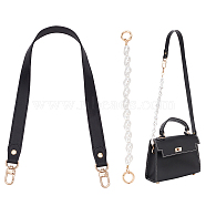 WADORN 1Pc PU Leather Bag Straps, with Alloy Swivel Clasps, 1Pc ABS Imitation Pearl Nugget Beaded Bag Handles, Mixed Color, 310~600x22x2mm(FIND-WR0009-74)