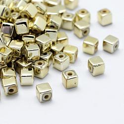 Plating Eco-Friendly Plastic Beads, Cube, Golden Plated, 4x4x4mm, Hole: 1mm, about 800pcs/500g(KY-K002-04G)