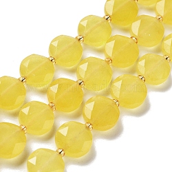 Natural Yellow Agate Beads Strands, with Seed Beads, Faceted Hexagonal Cut, Flat Round, Dyed & Heated, 12~12.5x5~6mm, Hole: 1.2~1.4mm, about 27~29pcs/strand, 15.55~15.75 inck(39.5~40cm)(G-NH0004-043)