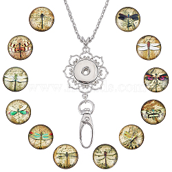 DIY Necklaces Making Kit, Including Platinum Plated Brass Jewelry Snap Buttons, Alloy Snap Pendant Making, with Swivel Clasps, 304 Stainless Steel Cable Chains Necklaces, Dragonfly Pattern, Button: 18.5x9mm, 12Pcs(DIY-SC0021-96F)