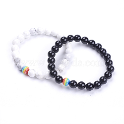 Natural Howlite & Dyed & Heated Black Agate Beaded Stretch Bracelets, with Resin Beads, 2 inch~2-1/8 inch(51~55mm), 2strands/set(G-I197-04)