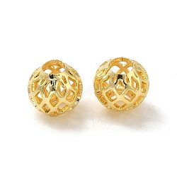 Brass Hollow Spacer Beads, Round, Real 18K Gold Plated, 8x7.5mm, Hole: 3.2mm(KK-P249-03D-G)