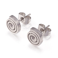 Tarnish Resistant 304 Stainless Steel Stud Earrings, with Ear Nuts, Vortex, Stainless Steel Color, 8~8.5x1.5mm, Pin: 0.8mm, 12pairs/card(EJEW-N045-11P)