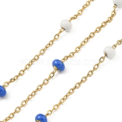 304 Stainless Steel Enamel Link Chains, Soldered, with Spool, Flat Round, Royal Blue, 2x1.5x0.5mm(AJEW-Z028-09G-07)
