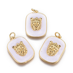 Brass Enamel Pendants, with Brass Jump Rings, Rounded Square, White, 23x16x4mm, Jump Rings: 3mm Inner Diameter.(KK-D159-01G-B)